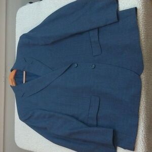 Like New Alan Flusser Blue Wool/Linen/Silk Sport Jacket 48R